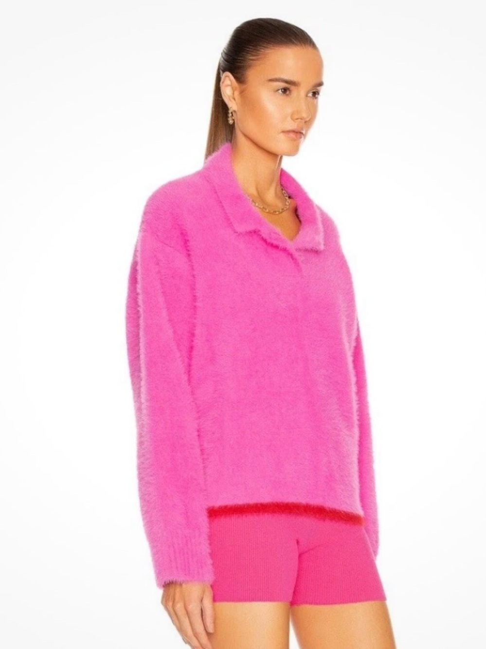 Jacquemus Bright Hot Pink Neve Knit Polo Sweater - Picture 3 of 6